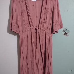 Maurices small dress‎ orange embroidered open front long stylish wrap dress
